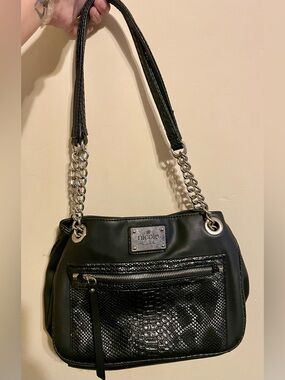 Nicole by Nicole Miller Black Chain-Handle Shoulder Bag with Snakeskin Accent